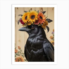 Regal Crow With A Floral Crown Art Print (4) Art Print