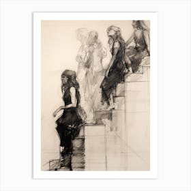 Wating On The Steps Study Sketch Art Print