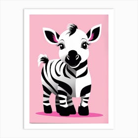 Playful foal On Solid pink Background, modern animal art, baby zebra Art Print