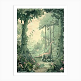 Dinosaur Roaming In The Forest Storybook Painting 2 Art Print