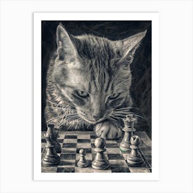 Cat Playing Chess 1 Art Print