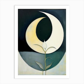 Crescent Moon And Lotus 1, Symbol Abstract Painting Art Print