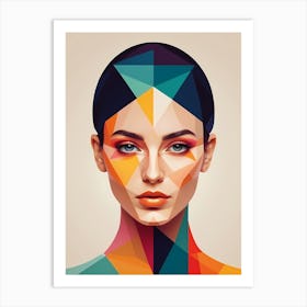 Colorful Geometric Woman Portrait Low Poly (23) Art Print