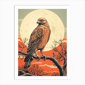 Vintage Bird Linocut Red Tailed Hawk 4 Art Print