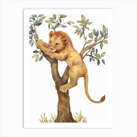 African Lion Climbing A Tree Clipart 1 Art Print