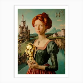 Baroque lady in star wars, Antic pop oil painting Art Print