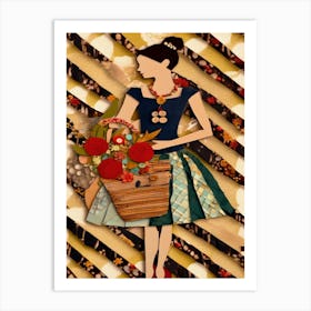 Paper Doll With A Basket Art Print