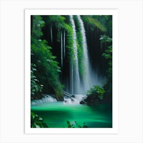 Erawan Falls, Thailand Peaceful Oil Art  Art Print