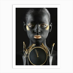 Black Woman Holding A Clock Art Print