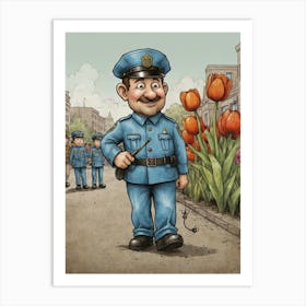 Policeman And Tulips Art Print