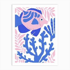 Blue And Pink Fish Ocean Collection Boho Art Print