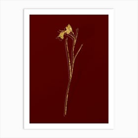 Vintage Blue Pipe Botanical in Gold on Red n.0500 Art Print