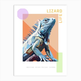 Pastel Blue Mexican Spiny Tailed Iguana Abstract Modern Illustration 4 Poster Art Print