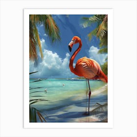 Greater Flamingo Nassau Bahamas Tropical Illustration 3 Art Print