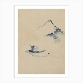 A Person In A Small Boat On A River With Mount Fuji In The Background, Katsushika Hokusa Art Print