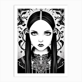 Portrait Of Wednesday Addams Line Art Dark 0 Fan Art Art Print