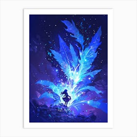 Girl With Blue Feathers Art Print