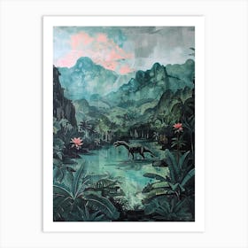 Dinosaur In A Paradise Landscape Painting 1 Art Print