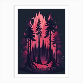 A Fantasy Forest At Night In Red Theme 60 Art Print