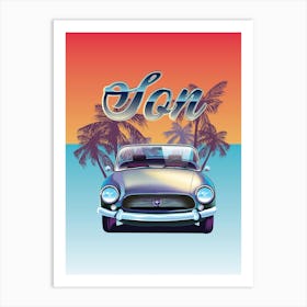 Vintage Car For Son With Palm Trees Art Print