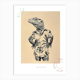Iguana In A Floral Shirt Block Print 3 Poster Art Print