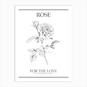 Black And White Rose Line Drawing 5 Poster Art Print