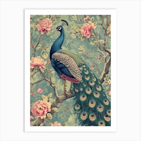 Chalk Blue Vintage Peacock Wallpaper 1 Art Print