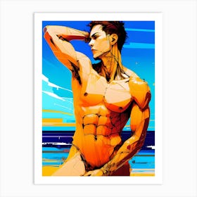 Nude Gay Man On The Beach Art Print