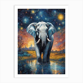 Elephant At Night Art Print