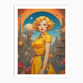 Futuristic Girl In Yellow Dress Art Print