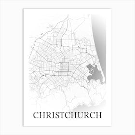 Christchurch, Canterbury, New Zealand, City Map, Black And White Fade Design Poster