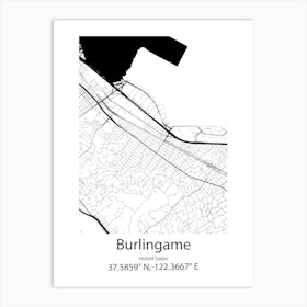 Burlingame,United States Minimalist Map Art Print