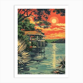 The Oasis On Lake Travis Austin Texas Colourful Blockprint 1 Art Print