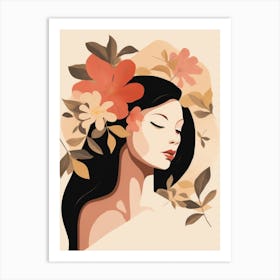 Portrait Of A Woman With Flowers Art Print