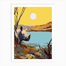 Simple Rhino Illustration Sunrise 3 Art Print