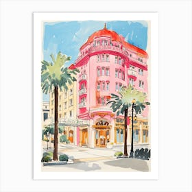 The Beverly Wilshire Beverly Hills   Beverly Hills, California   Resort Storybook Illustration 3 Art Print