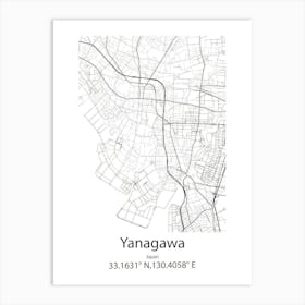 Yanagawa,Japan Minimalist Map Affiche