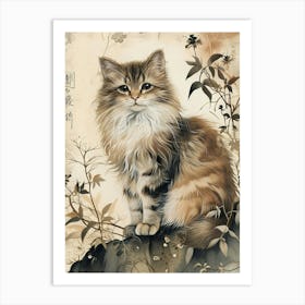 Norwegian Forest Cat Japanese Illustration 2 Art Print