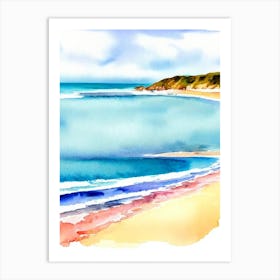 Playa De La Concha, San Sebastian, Spain Watercolour Art Print