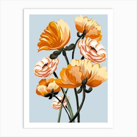Bunch Of Flowers On Pale Blue Art Print