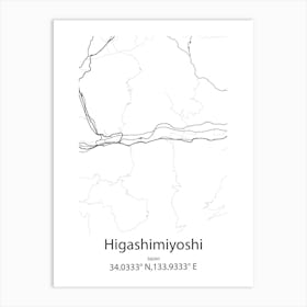 Higashimiyoshi,Japan Minimalist Map Art Print