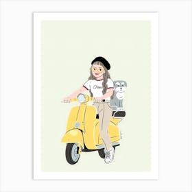 Cute Girl Riding A Scooter Art Print