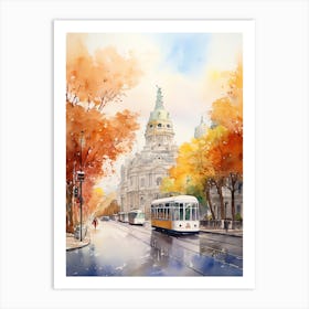 Madrid Spain In Autumn Fall, Watercolour 1 Art Print