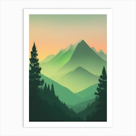 Misty Mountains Vertical Background In Green Tone 1 Art Print