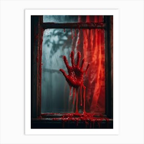 Creepy Texture Of A Bloody Handprint Smeared Across A Foggy Mirror Streaks Of Crimson Intertwining (6) Art Print