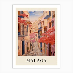 Malaga Spain 2 Vintage Pink Travel Illustration Poster Art Print