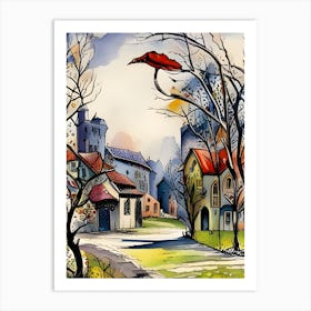 Watercolor Of A Village Art Print