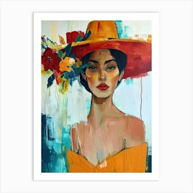 Lady In A Hat, Boho Art Style Art Print