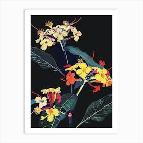 Neon Flowers On Black Lantana 3 Art Print