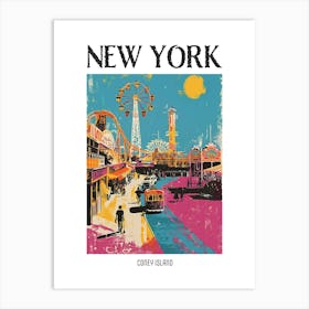 Coney Island New York Colourful Silkscreen Illustration 1 Poster Art Print